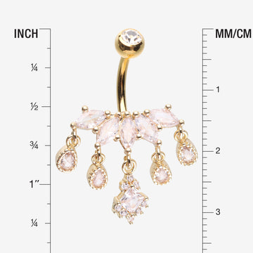 Detail View 1 of Golden Brilliant Marquise Tiara Dangle Sparkle Tiered Belly Button Ring-Clear Gem